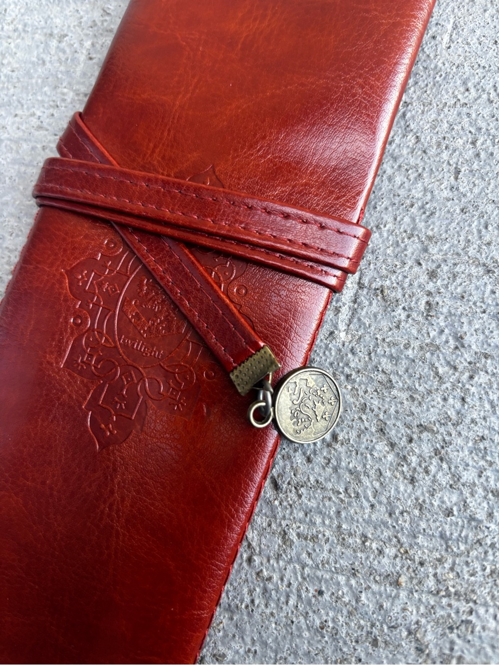 Twilight Embossed Red Leather Wrap Pencil Holder, Brand New